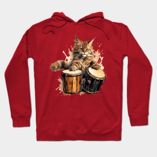 Maine Coon Cat Playing Drums Hoodie